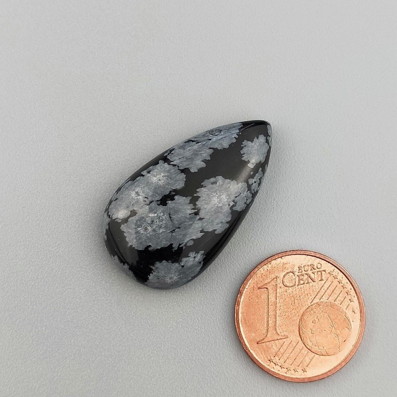 Ossidiana Fiocco Di Neve Naturale Forma Goccia Piatto Cabochon Liscio Fatto a Mano 26X15X5mm 15,70 Carati 1pz