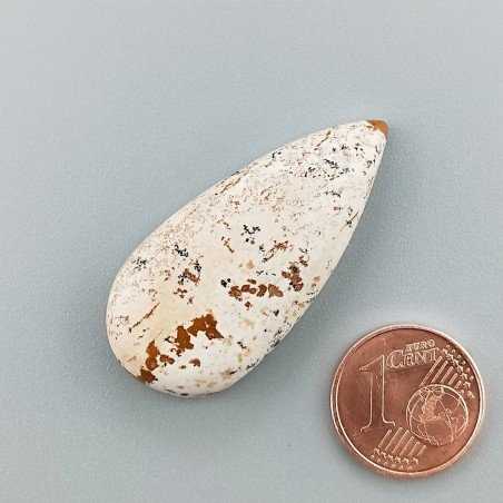 Pietra Paesina Naturale Forma Goccia Piatto Cabochon Liscio Fatto a Mano 38X18X7mm 7,15gm 1pz
