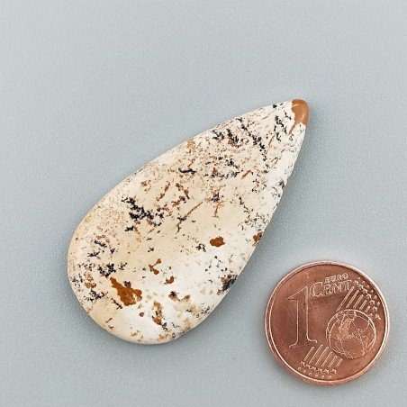 Pietra Paesina Naturale Forma Goccia Piatto Cabochon Liscio Fatto a Mano 40X21X4mm 4,85gm 1pz