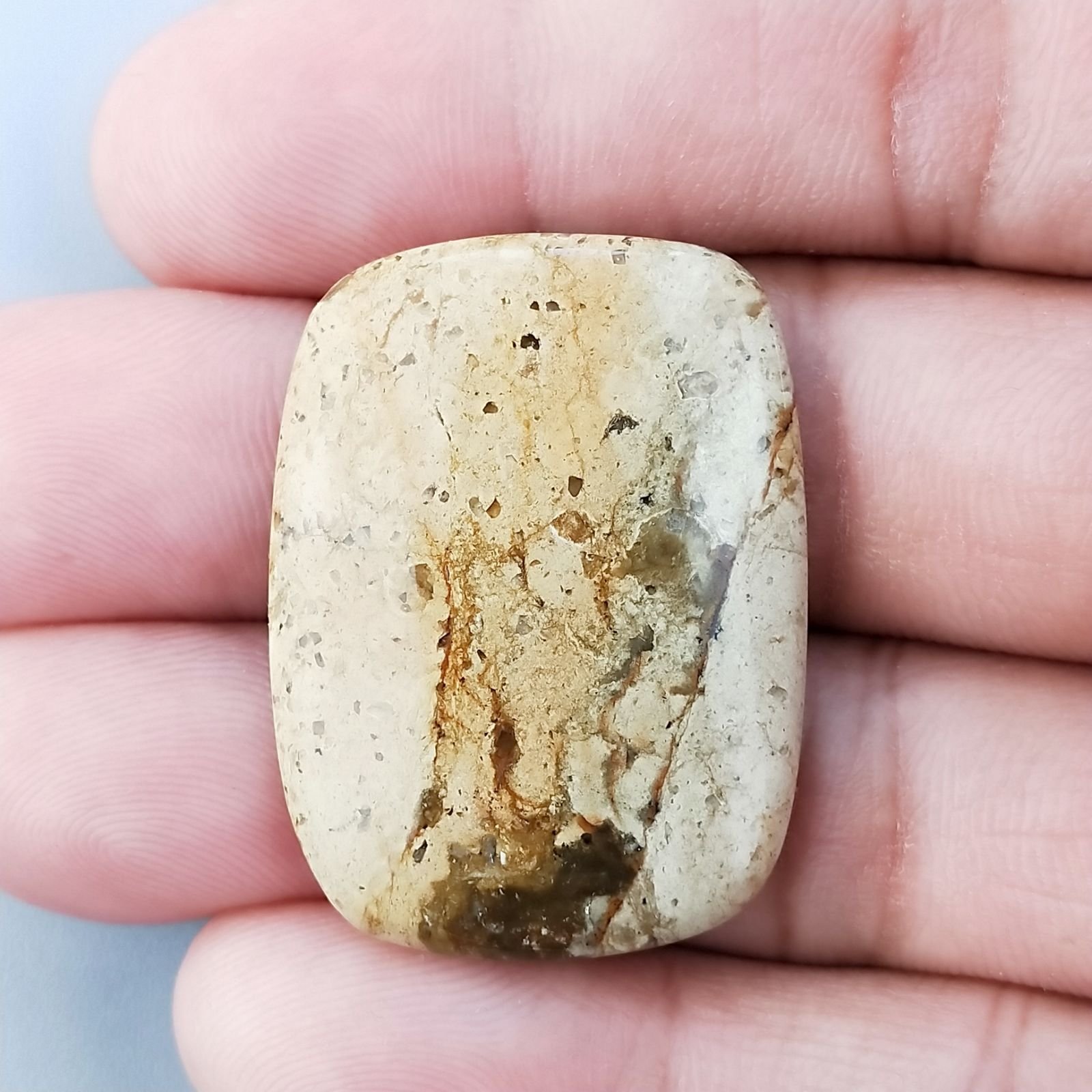 Pietra Paesina Naturale Forma Cuscino Piatto Cabochon Liscio Fatto a Mano 34X25X5mm 7,15gm 1pz