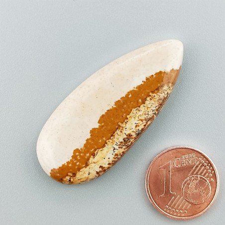 Pietra Paesina Naturale Forma Goccia Piatto Cabochon Liscio Fatto a Mano 41X18X4mm 5,85gm 1pz
