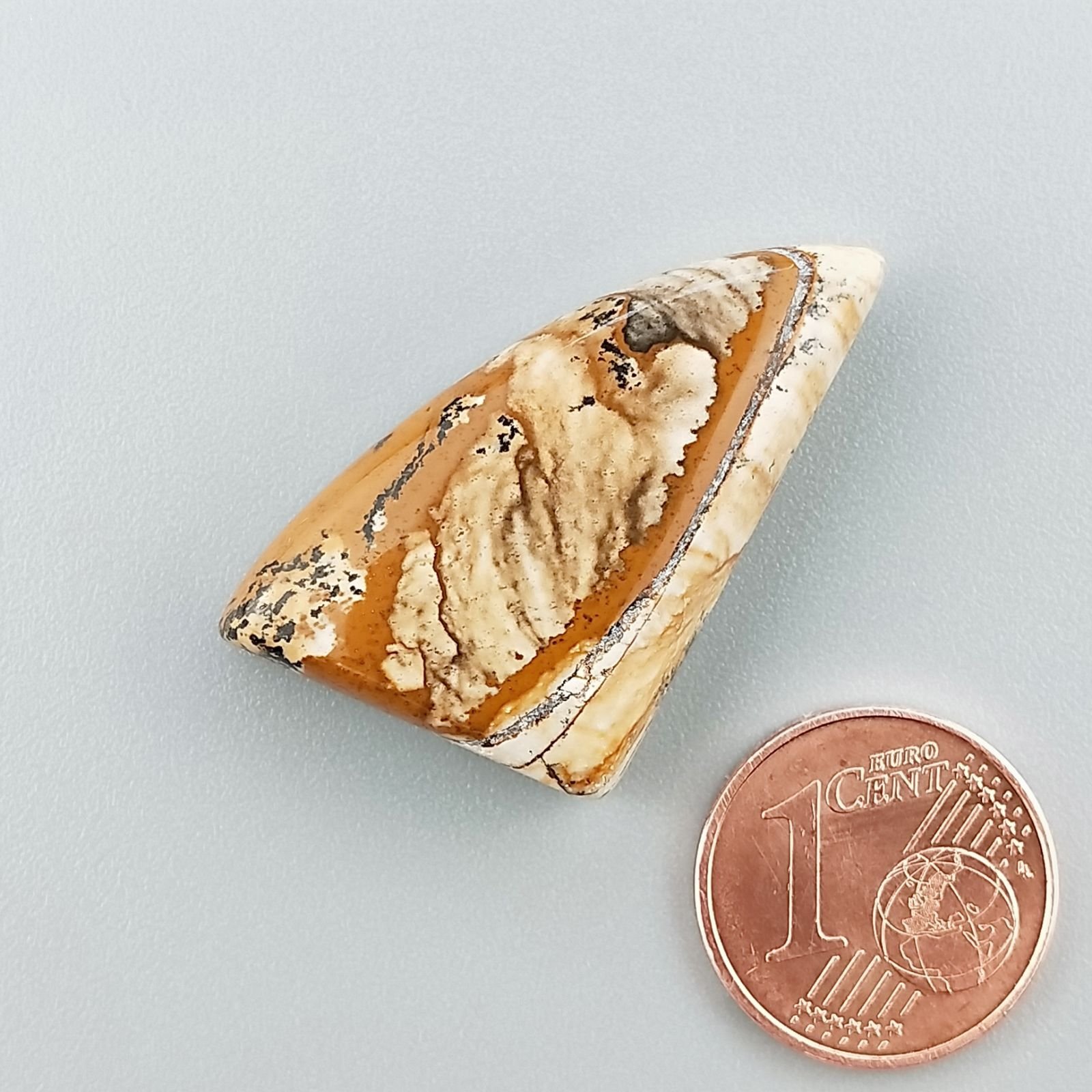 Pietra Paesina Naturale Forma Fantasia Piatto Cabochon Liscio Fatto a Mano 31X15X7mm 5,85gm 1pz