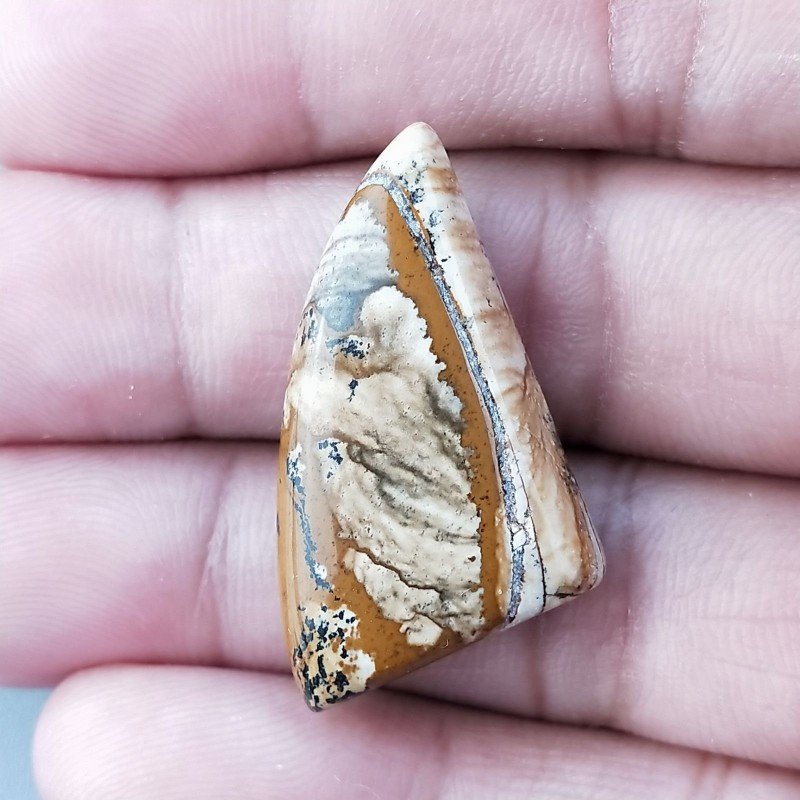 Pietra Paesina Naturale Forma Fantasia Piatto Cabochon Liscio Fatto a Mano 31X15X7mm 5,85gm 1pz