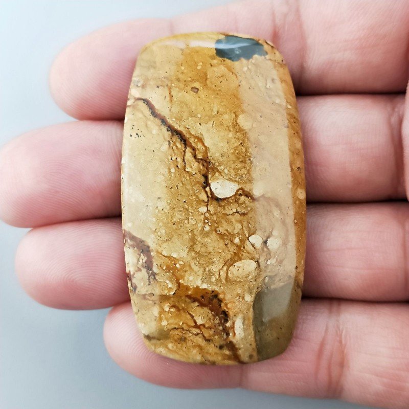 Pietra Paesina Naturale Forma Cuscino Piatto Cabochon Liscio Fatto a Mano 56X31X5mm 16,20gm 1pz