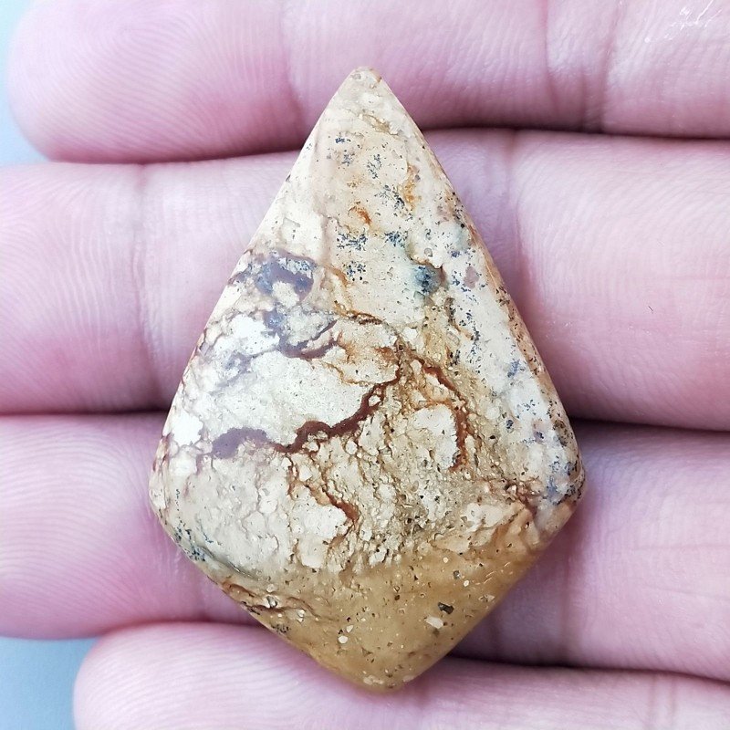 Pietra Paesina Naturale Forma Fantasia Piatto Cabochon Liscio Fatto a Mano 40X28X5mm 7,15gm 1pz