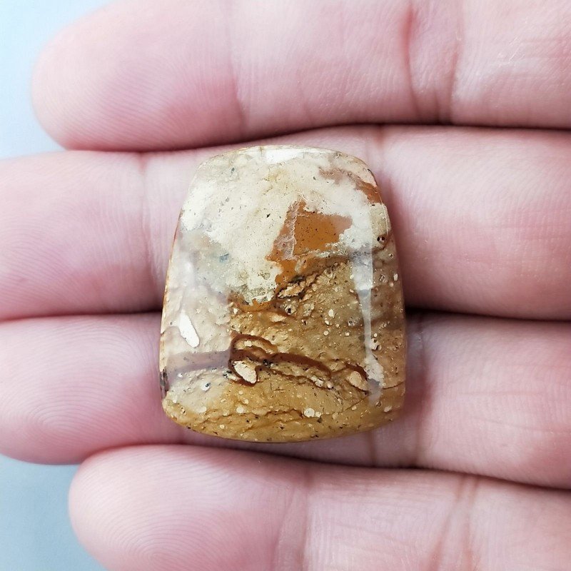 Pietra Paesina Naturale Forma Fantasia Piatto Cabochon Liscio Fatto a Mano 29X24X6mm 7,08gm 1pz