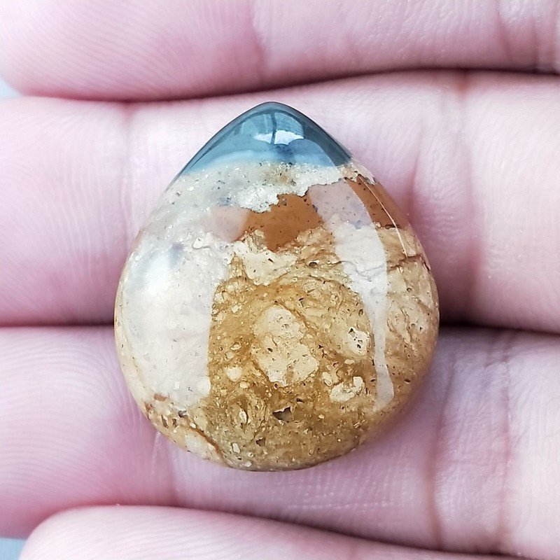 Pietra Paesina Naturale Forma Goccia Piatto Cabochon Liscio Fatto a Mano 26X22X6mm 5,15gm 1pz