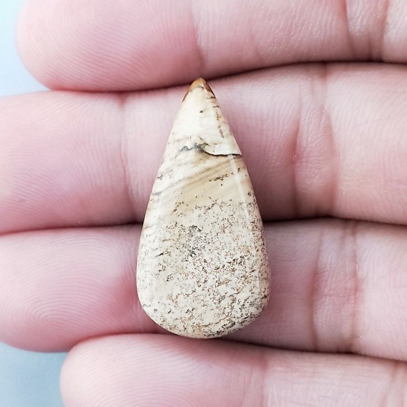 Pietra Paesina Naturale Forma Goccia Piatto Cabochon Liscio Fatto a Mano 30X15X5mm 3,40gm 1pz