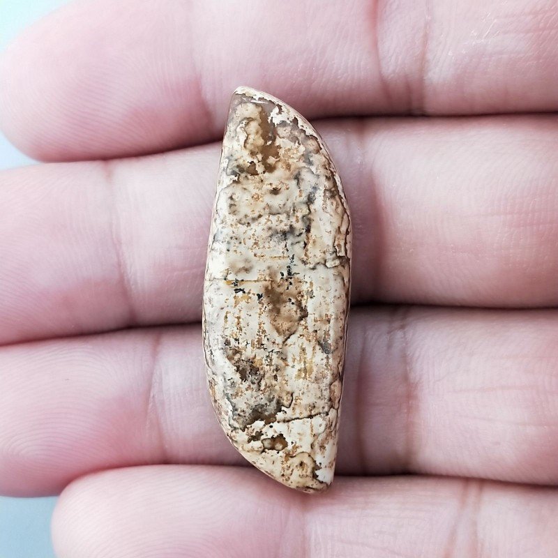 Pietra Paesina Naturale Forma Fantasia Piatto Cabochon Liscio Fatto a Mano 38X14X6mm 5,40gm 1pz