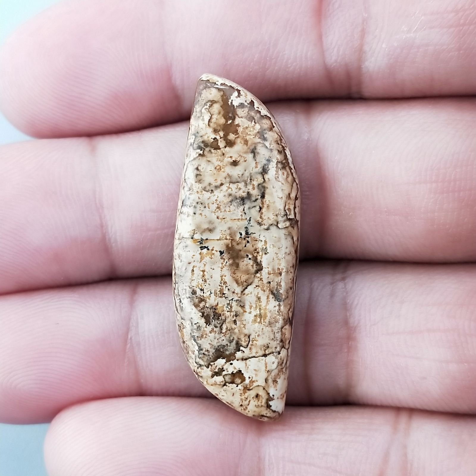 Pietra Paesina Naturale Forma Fantasia Piatto Cabochon Liscio Fatto a Mano 38X14X6mm 5,40gm 1pz