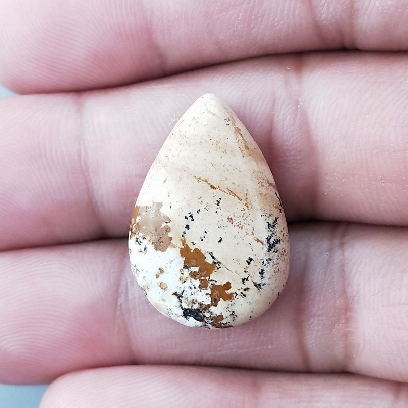 Pietra Paesina Naturale Forma Goccia Piatto Cabochon Liscio Fatto a Mano 25X17X5mm 3,35gm 1pz