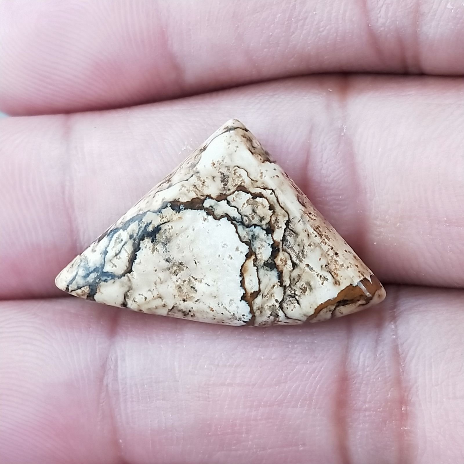 Pietra Paesina Naturale Forma Fantasia Piatto Cabochon Liscio Fatto a Mano 28X17X4mm 2,60gm 1pz