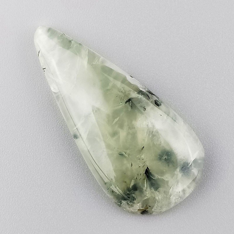 Prehnite Naturale Forma Goccia Piatto Cabochon Liscio Fatto a Mano 45X21X6mm 10,45gm 1pz