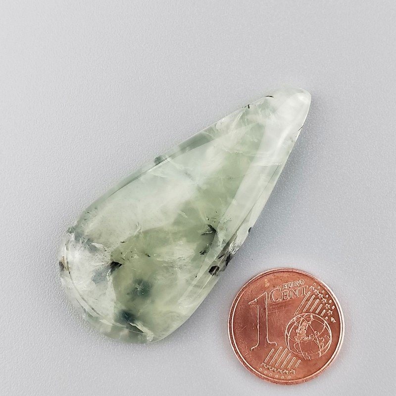 Cabochon di Prehnite Naturale Goccia, Piatto e Liscio, 45x21x6 mm, 10,45 g, Fatto a Mano