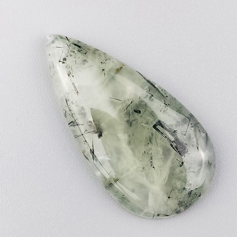 Prehnite Naturale Forma Goccia Piatto Cabochon Liscio Fatto a Mano 42X21X6mm 8,70gm 1pz