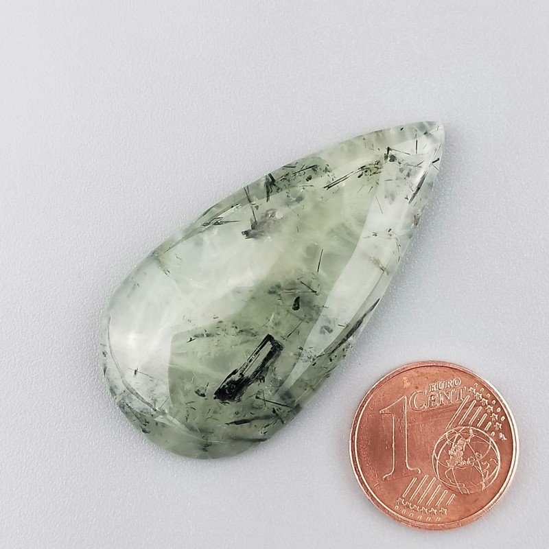 Cabochon di Prehnite Naturale Goccia, Piatto e Liscio, 42x21x6 mm, 8,70 g, Fatto a Mano