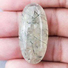 Prehnite Naturale Forma Ovale Piatto Cabochon Liscio Fatto a Mano 37X18X9mm 11,25gm 1pz