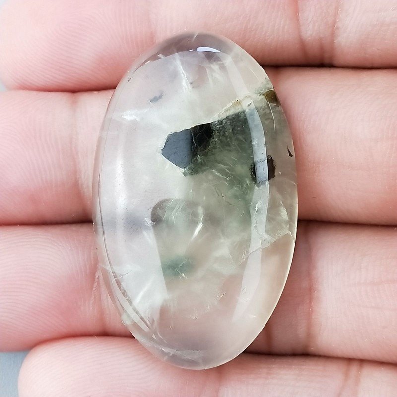 Prehnite Naturale Forma Ovale Piatto Cabochon Liscio Fatto a Mano 39X24X6mm 11,00gm 1pz