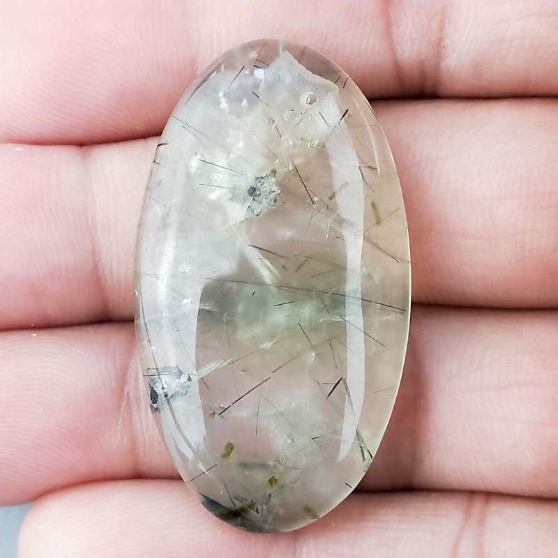 Prehnite Naturale Forma Ovale Piatto Cabochon Liscio Fatto a Mano 42X23X7mm 13,00gm 1pz Prehnite Naturale Forma Ovale Piatto Cabochon Liscio Fatto a Mano 42X23X7mm 13,00gm 1pz