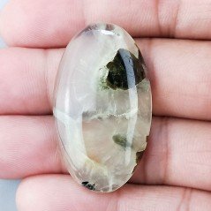 Prehnite Naturale Forma Ovale Piatto Cabochon Liscio Fatto a Mano 39X23X6mm 9,75gm 1pz