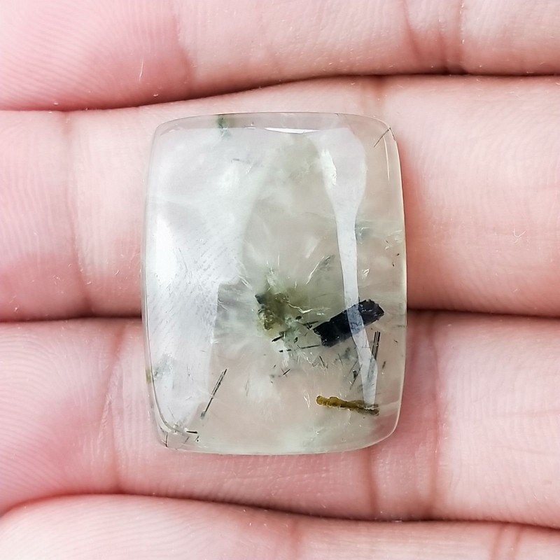 Prehnite Naturale Forma Cuscino Piatto Cabochon Liscio Fatto a Mano 25X20X6mm 6,40gm 1pz