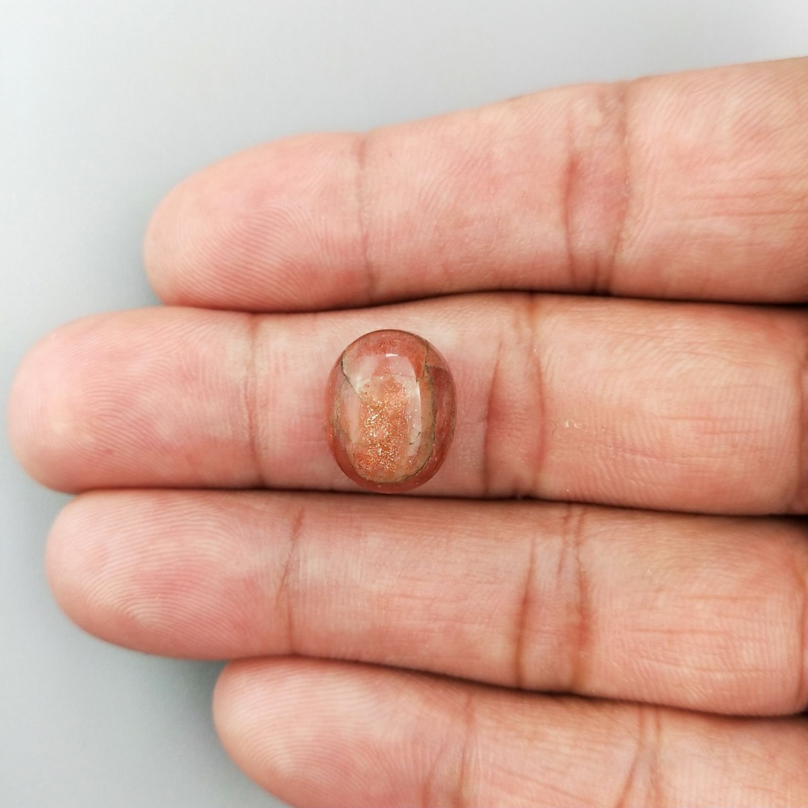 Pietra Di Sole 'Eliolite' Naturale Forma Ovale Piatto Cabochon Liscio Fatto a Mano 14X11X7mm 9,30 Carati 1pz