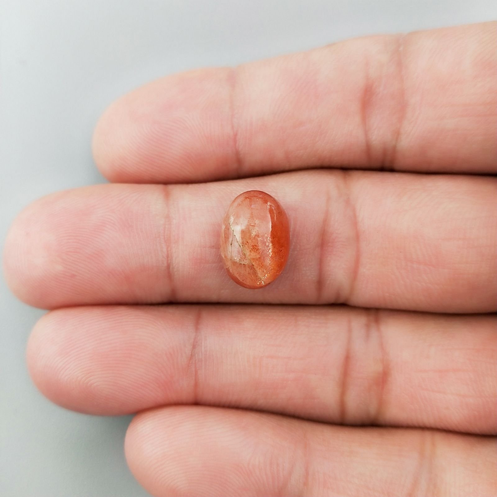 Pietra Di Sole 'Eliolite' Naturale Forma Ovale Piatto Cabochon Liscio Fatto a Mano 13X9X6mm 5,25 Carati 1pz