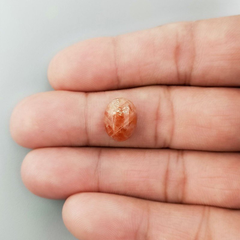 Pietra Di Sole 'Eliolite' Naturale Forma Ovale Piatto Cabochon Liscio Fatto a Mano 12X9X5mm 4,60 Carati 1pz