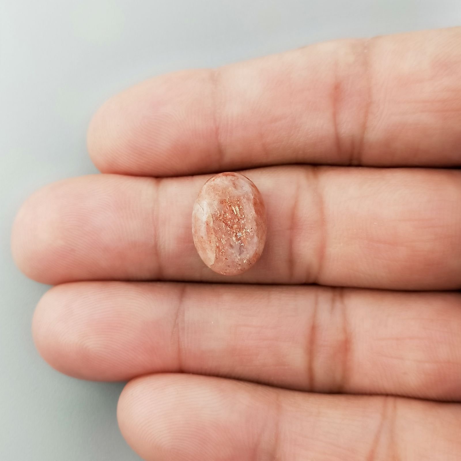Pietra Di Sole 'Eliolite' Naturale Forma Ovale Piatto Cabochon Liscio Fatto a Mano 15X11X4mm 6,10 Carati 1pz
