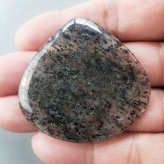 Cabochon di Quarzo Rutilato Moss Naturale Cuore, Piatto e Liscio, 48x47 mm, 18,80 g, Fatto a Mano