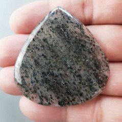 Cabochon di Quarzo Rutilato Moss Naturale Cuore, Piatto e Liscio, 49x46 mm, 16,35 g, Fatto a Mano