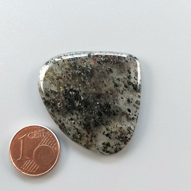 Cabochon di Quarzo Rutilato Moss Naturale Cuore, Piatto e Liscio, 36x33 mm, 8,10 g, Fatto a Mano