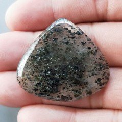 Cabochon di Quarzo Rutilato Moss Naturale Cuore, Piatto e Liscio, 36x33 mm, 8,10 g, Fatto a Mano