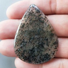 Cabochon di Quarzo Rutilato Moss Naturale Goccia, Piatto e Liscio, 48x35 mm, 11,45 g, Fatto a Mano