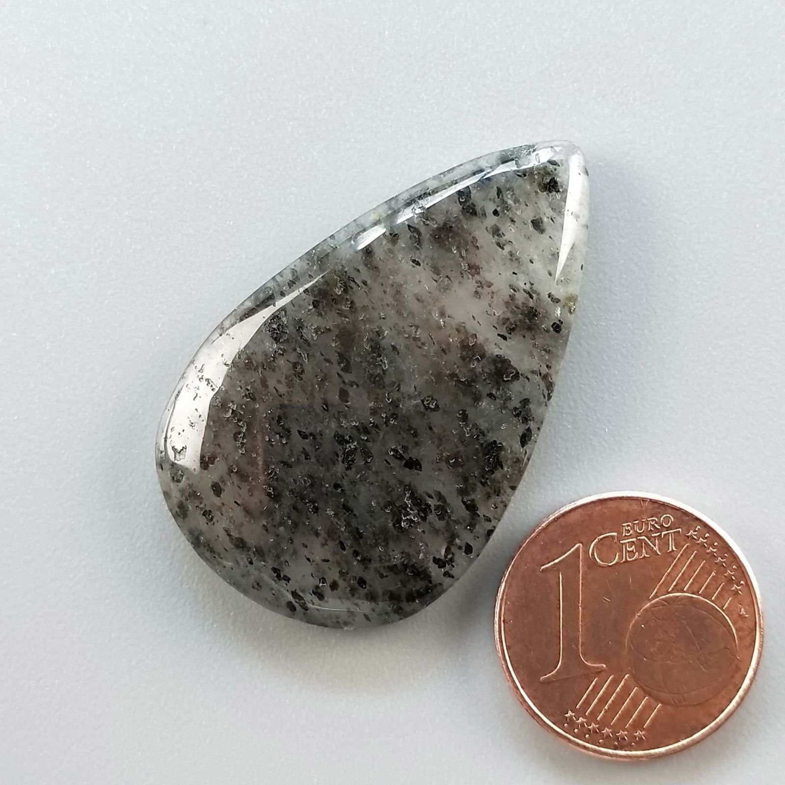 Quarzo Rutilato Moss Naturale Forma Goccia Piatto Cabochon Liscio Fatto a Mano 34X21mm 6,00gm 1pz