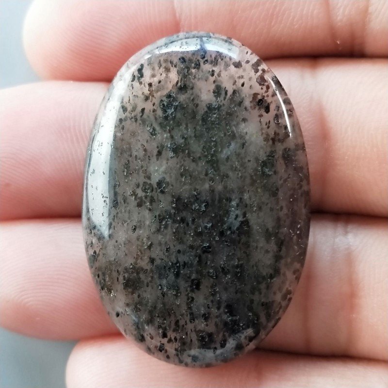 Quarzo Rutilato Moss Naturale Forma Ovale Piatto Cabochon Liscio Fatto a Mano 38X26mm 10.40gm 1pz