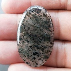 Cabochon di Quarzo Rutilato Moss Naturale Ovale, Piatto e Liscio, 36x22 mm, 6,00 g, Fatto a Mano