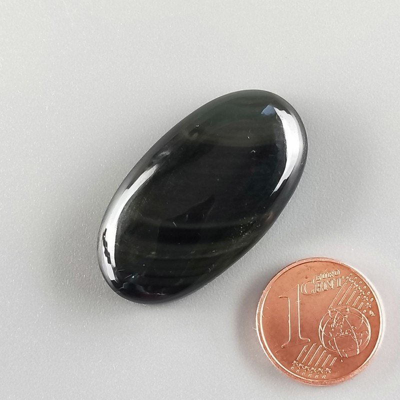 Cabochon di Ossidiana Arcobaleno Sheen Ovale, Piatto e Liscio, 34x19x8 mm, 7,40 g, Fatto a Mano