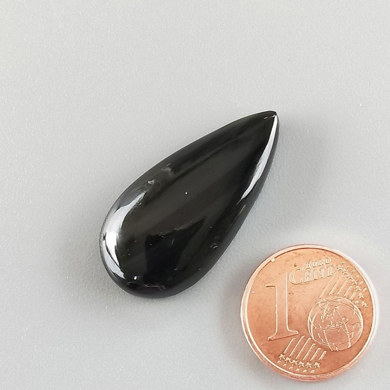 Cabochon di Ossidiana Arcobaleno Sheen Goccia, Piatto e Liscio, 29x14x5 mm, 3,00 g, Fatto a Mano