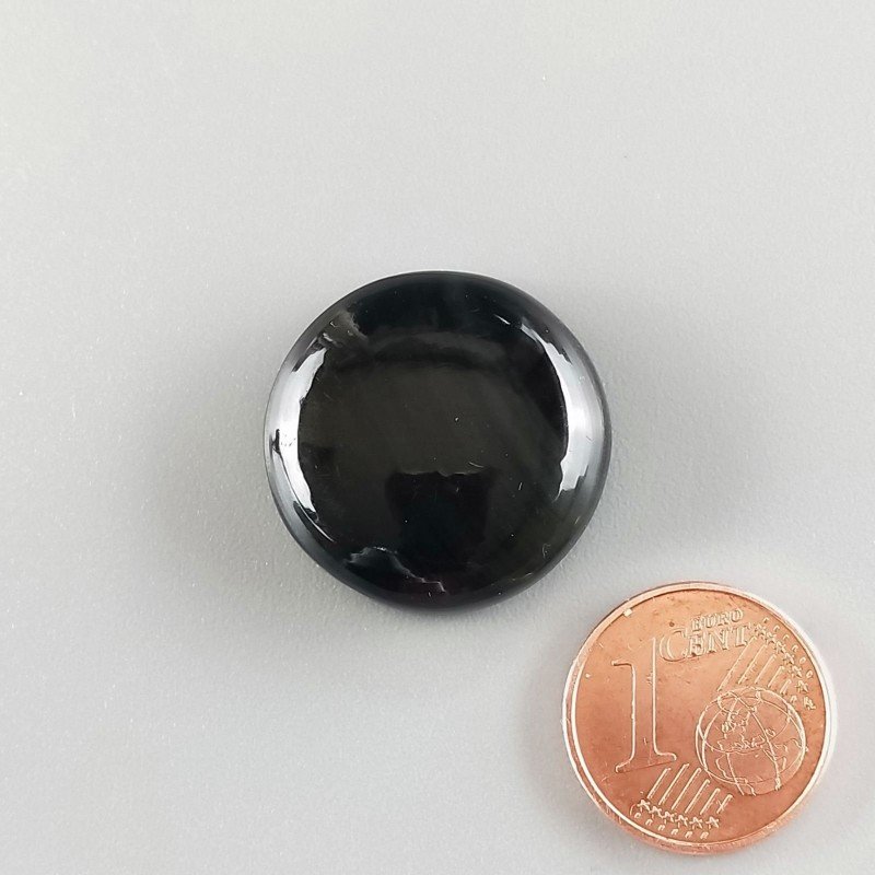 Cabochon di Ossidiana Arcobaleno Sheen Tondo, Piatto e Liscio, 21x7 mm, 5,10 g, Fatto a Mano
