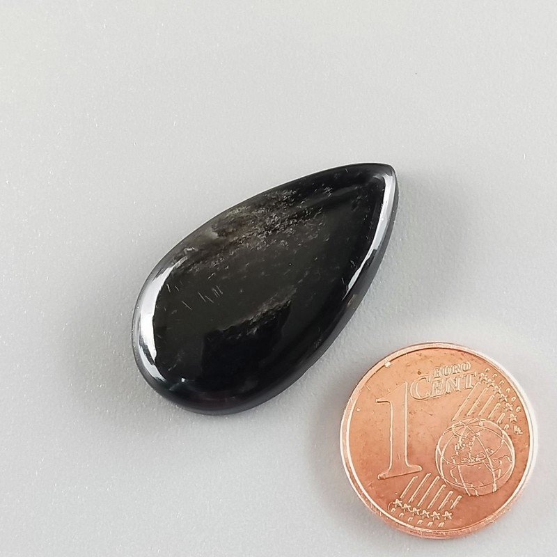 Cabochon di Ossidiana Arcobaleno Sheen Goccia, Piatto e Liscio, 28x16x6 mm, 3,50 g, Fatto a Mano