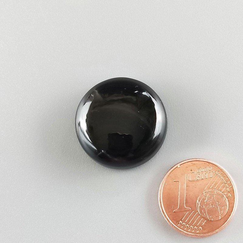 Cabochon di Ossidiana Arcobaleno Sheen Tondo, Piatto e Liscio, 20x7 mm, 4,42 g, Fatto a Mano