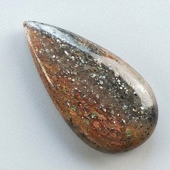 Pietra di Sole Nera Naturale Forma Goccia Piatto Cabochon Liscio Fatto a Mano 33X17X6mm 5,78gm 1pz