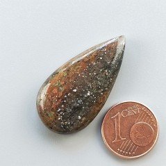 Pietra di Sole Nera Naturale Forma Goccia Piatto Cabochon Liscio Fatto a Mano 33X17X6mm 5,78gm 1pz