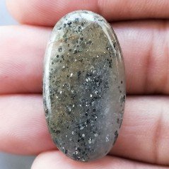 Pietra di Sole Nera Naturale Forma Ovale Piatto Cabochon Liscio Fatto a Mano 34X19X6mm 7,50gm 1pz