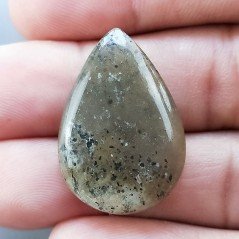 Pietra di Sole Nera Naturale Forma Goccia Piatto Cabochon Liscio Fatto a Mano 29X20X7mm 6,87gm 1pz