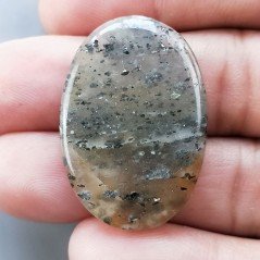 Pietra di Sole Nera Naturale Forma Ovale Piatto Cabochon Liscio Fatto a Mano 35X24X5mm 7,50gm 1pz