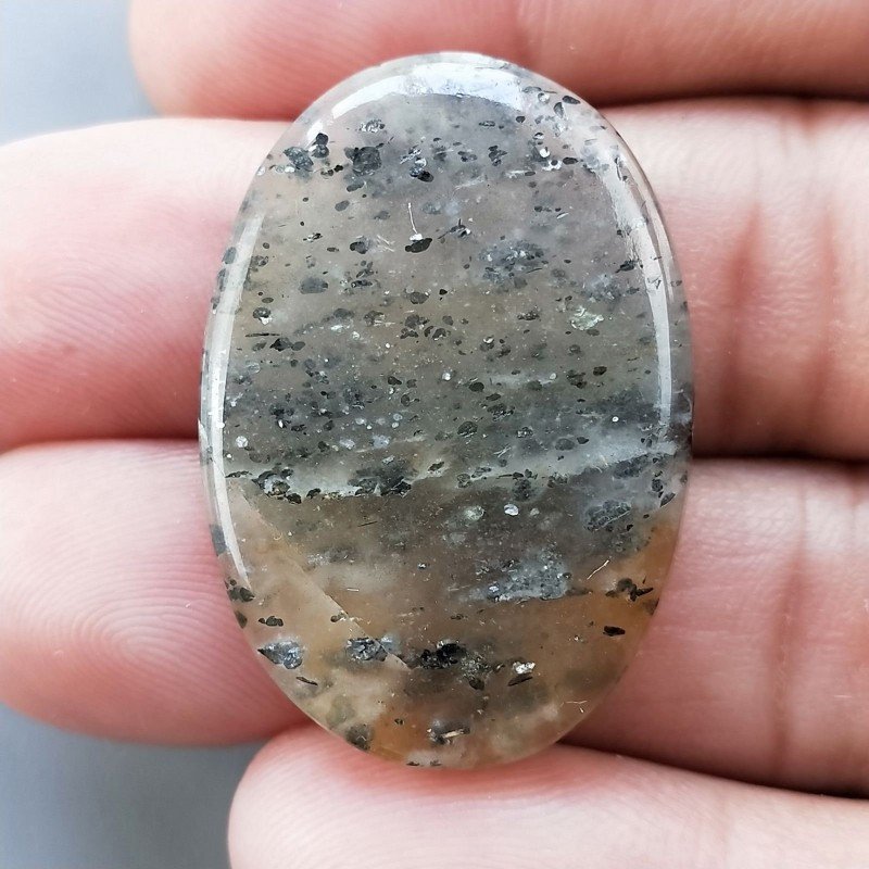 Pietra di Sole Nera Naturale Forma Ovale Piatto Cabochon Liscio Fatto a Mano 35X24X5mm 7,50gm 1pz