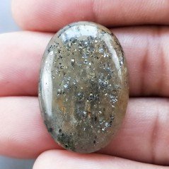 Pietra di Sole Nera Naturale Forma Ovale Piatto Cabochon Liscio Fatto a Mano 30X21X7mm 8,30gm 1pz