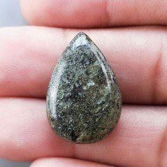 Pietra di Sole Nera Naturale Forma Goccia Piatto Cabochon Liscio Fatto a Mano 24X16X6mm 4,50gm 1pz